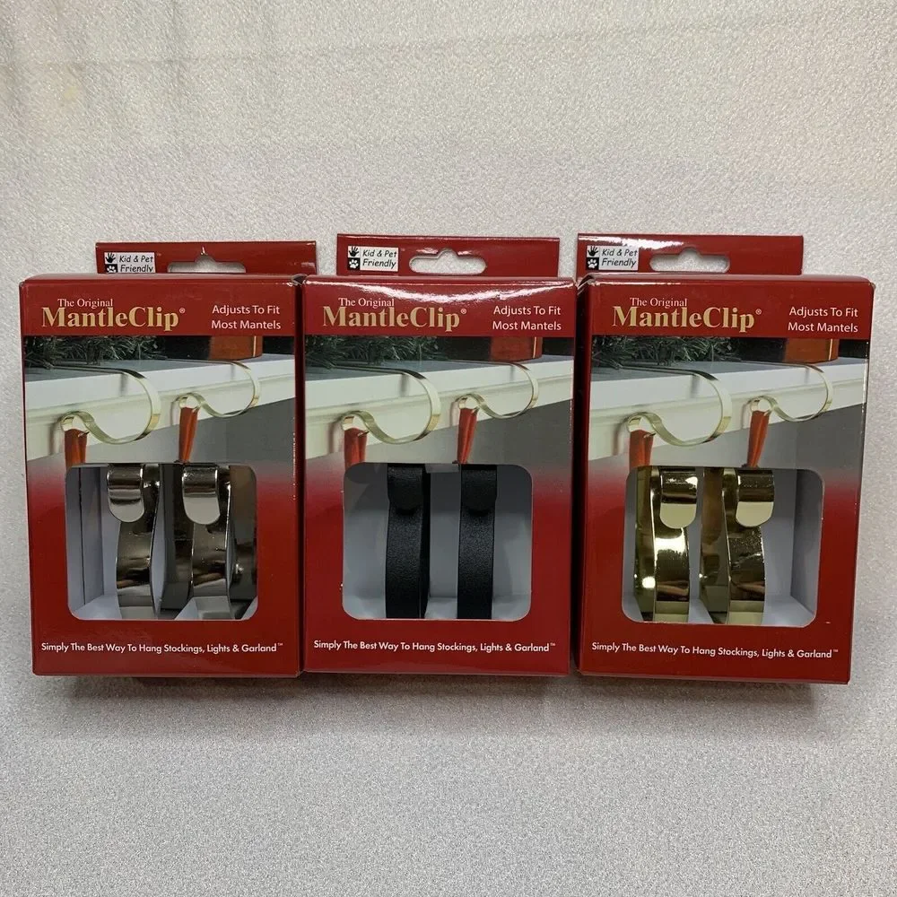 Mantle Clip The Original (2 In Box) Silver Black Gold Sturdy Stockings Holder